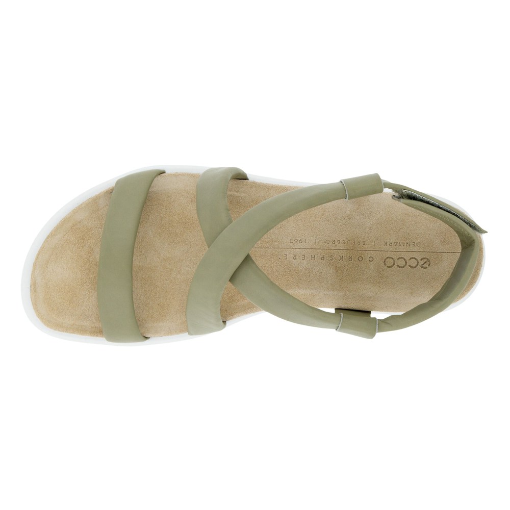 Womens Sandals - ECCO Corksphere Flat - Olive - 9304QRVJH
